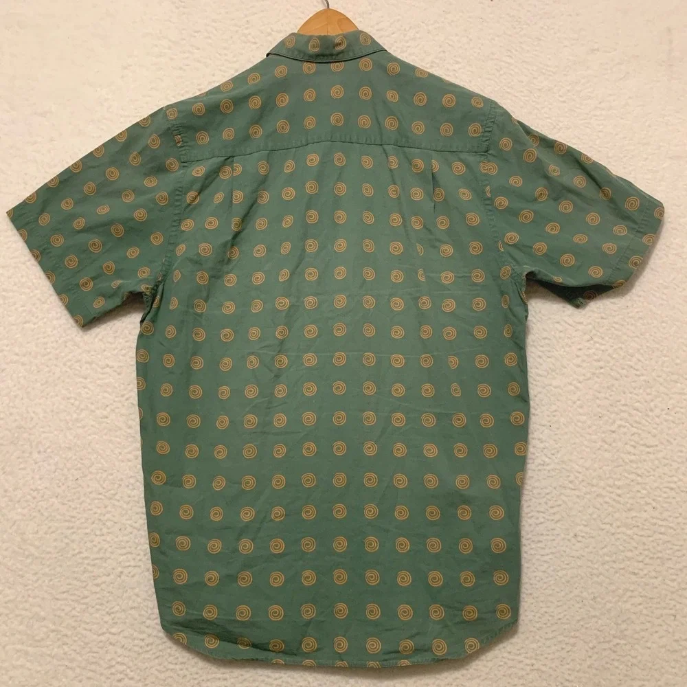 VTG 80s Banana Republic Safari Button Shirt Mens XS Spiral Print Cotton Green